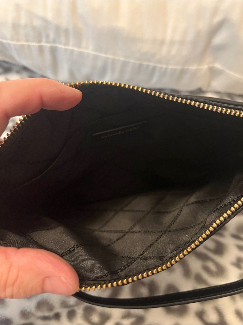 Michael Kors Black Leopard-Print Crossbody Pouch with Gold Hardware - Picture 4 of 5